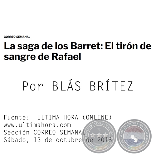 LA SAGA DE LOS BARRET: EL TIRN DE SANGRE DE RAFAEL - Por BLS BRTEZ  - Sbado, 13 de octubre de 2018